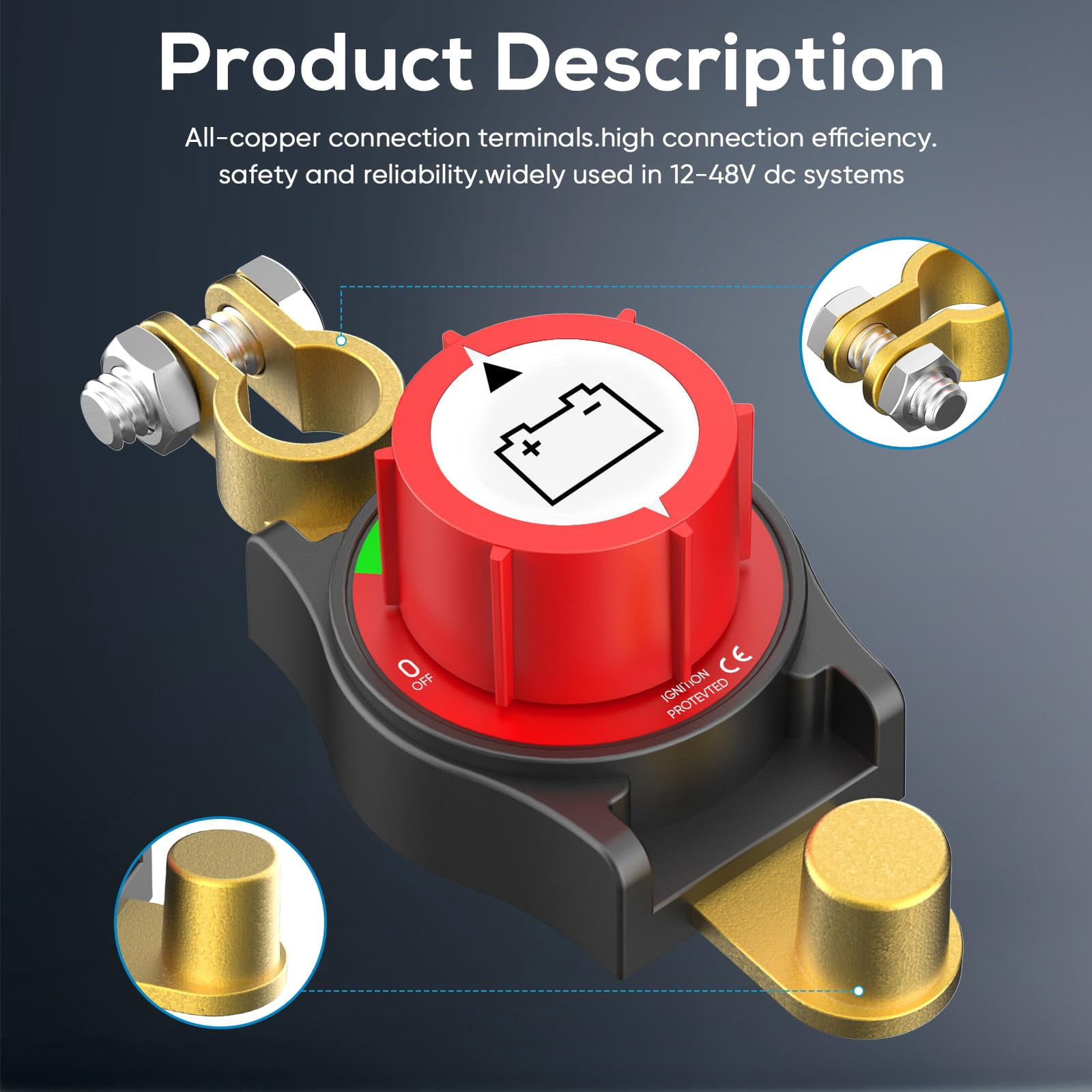 Top Post Battery Disconnect Switch 12v,Battery Kill Switch Negative On/Off 12-48V Top Post Battery Switch Heavy-Duty Battery Disconnect Switch for Cars, Vehicles, RVs, and Boats(C)