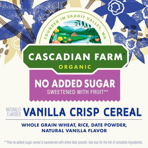 Cascadian Farm Organic Vanilla Crisp Cereal, No Added Sugar, 12 Oz - Pack of 2