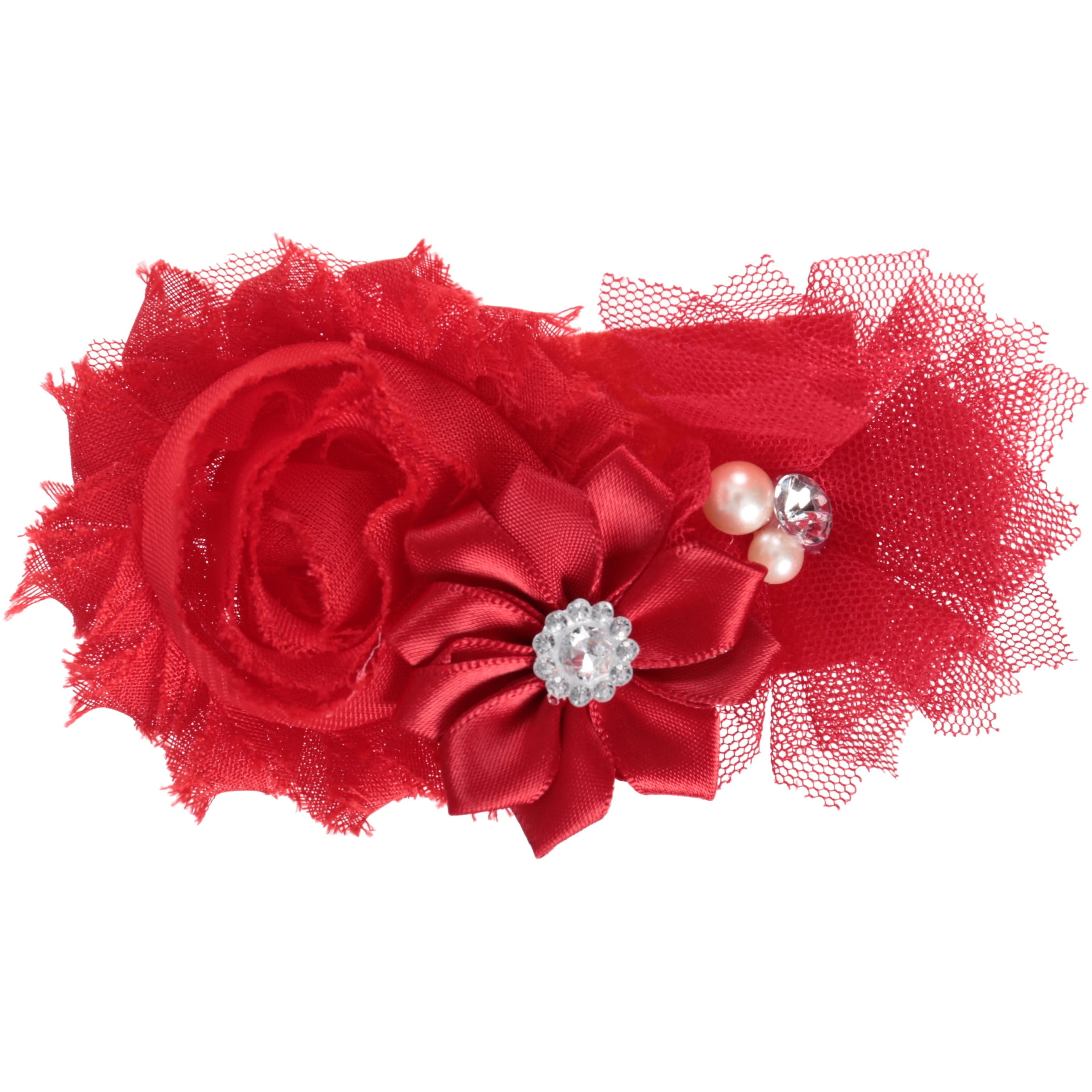 Offray Accessories, Red Satin Tulle with Gem Flower Cluster, 1 Each