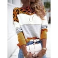 thumbnail image 2 of Women'S Leopard Printed Striped Sweater Crewneck Knitted Long Sleeve Color Block Pullover Yellow XL, 2 of 3
