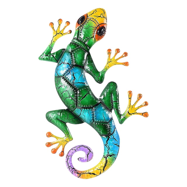 Arte de la Pared de Metal Grande Decoración de Lagarto de Gecco 16.9x11In Al Aire Libre Interior para la Valla Patio Jardín Patio Decoraciones de la Pared 2 Paquetes Rojo Verde