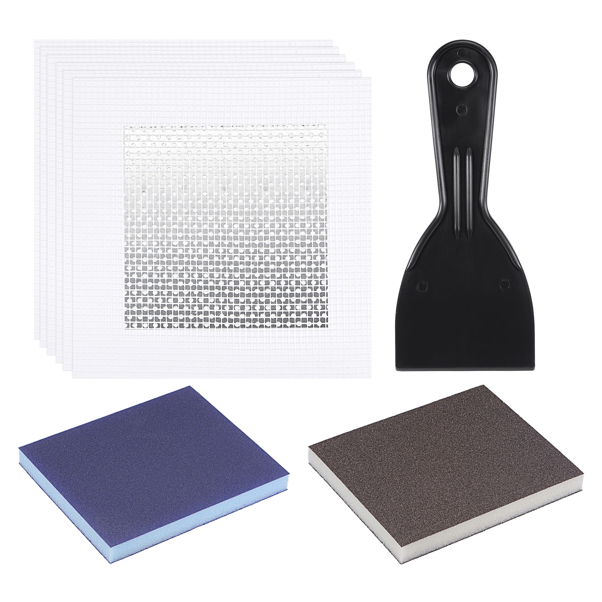 Uxcell 4" SelfAdhesive Fiberglass Mesh, 3" Putty Scraper, 150 220 Sandpaper, Aluminum Wall