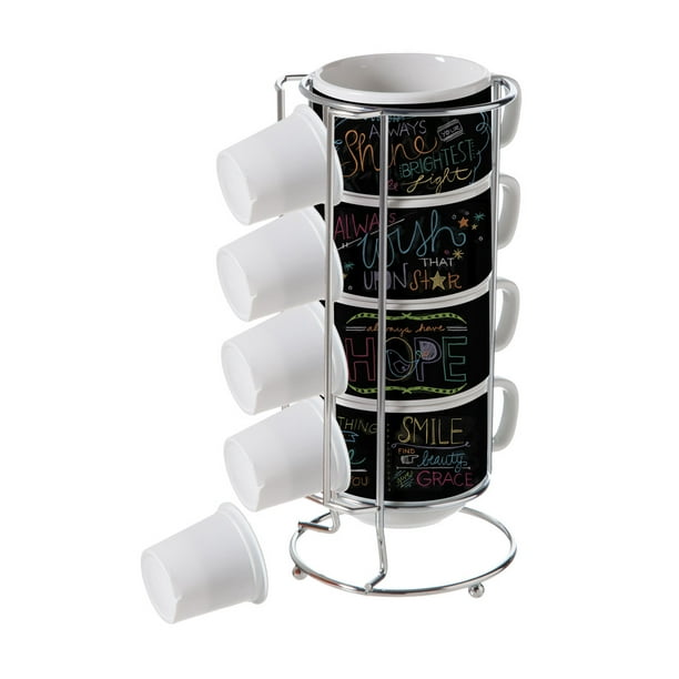 Chalk It Up Stacked Coffee Cups with Metal Rack KCup Holder