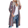 thumbnail image 2 of Floleo Clearance Fall Clothes For Women Women's Fashion Cardigan Striped Printed Pocket Long Sleeve Jacket Purple, 2 of 5