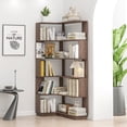 thumbnail image 2 of Leumius 5 Tier Freestanding L-Shaped Corner Bookshelf,Wooden Bookcase with Anti-drop Panel and Anti Tipping Device, Display shelf Open Storage,Dark Brown, 2 of 18
