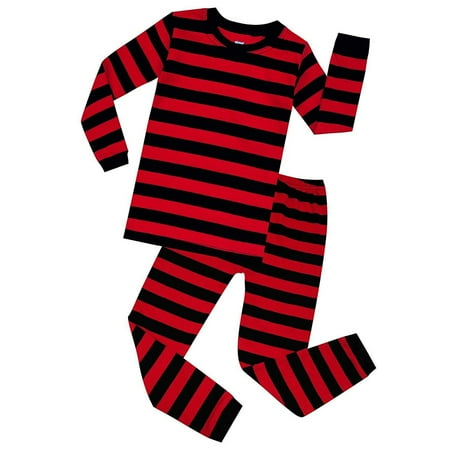 

Elowel Pajama Set for Boys and Girls 2 Pack Sleepwear PJs 100% Cotton Red and Black Stripe Size 12M