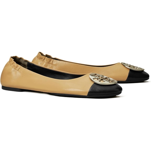 Tory Burch Women's Claire Cap-Toe Ballet Flat, Ginger Shortbread/Perfect Black, 10