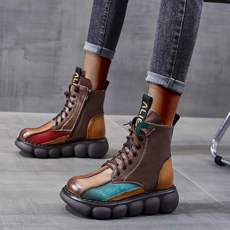 

Aueoeo Fall Boots For Women 2023 Booties For Women Low Heel Woman Winter Plus Size Leather Boots Thick Heel Booties Ladies Retro Breathable Short Boots