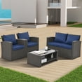 thumbnail image 4 of Highsound 4 Pieces Outdoor Sectional Sofa, Patio Furniture Sets Manual Weaving Wicker Rattan Patio Conversation Sets with Coffee Table, Blue Cushions, 4 of 8
