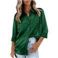 thumbnail image 2 of Plus Size Tops Womens Button Down Blouses Blouse Satin Silk Shirts Casual Loose Long Sleeve Office Work Tunic Tops, 2 of 9