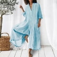 thumbnail image 2 of Up to 60% Off! pstuiky Jumpsuits for Women, Women Solid Color Cotton and Linen Romper Long Sleeve Loose Romper Romper Pant Wide Leg with Pocket Leisure Light Blue L, 2 of 6