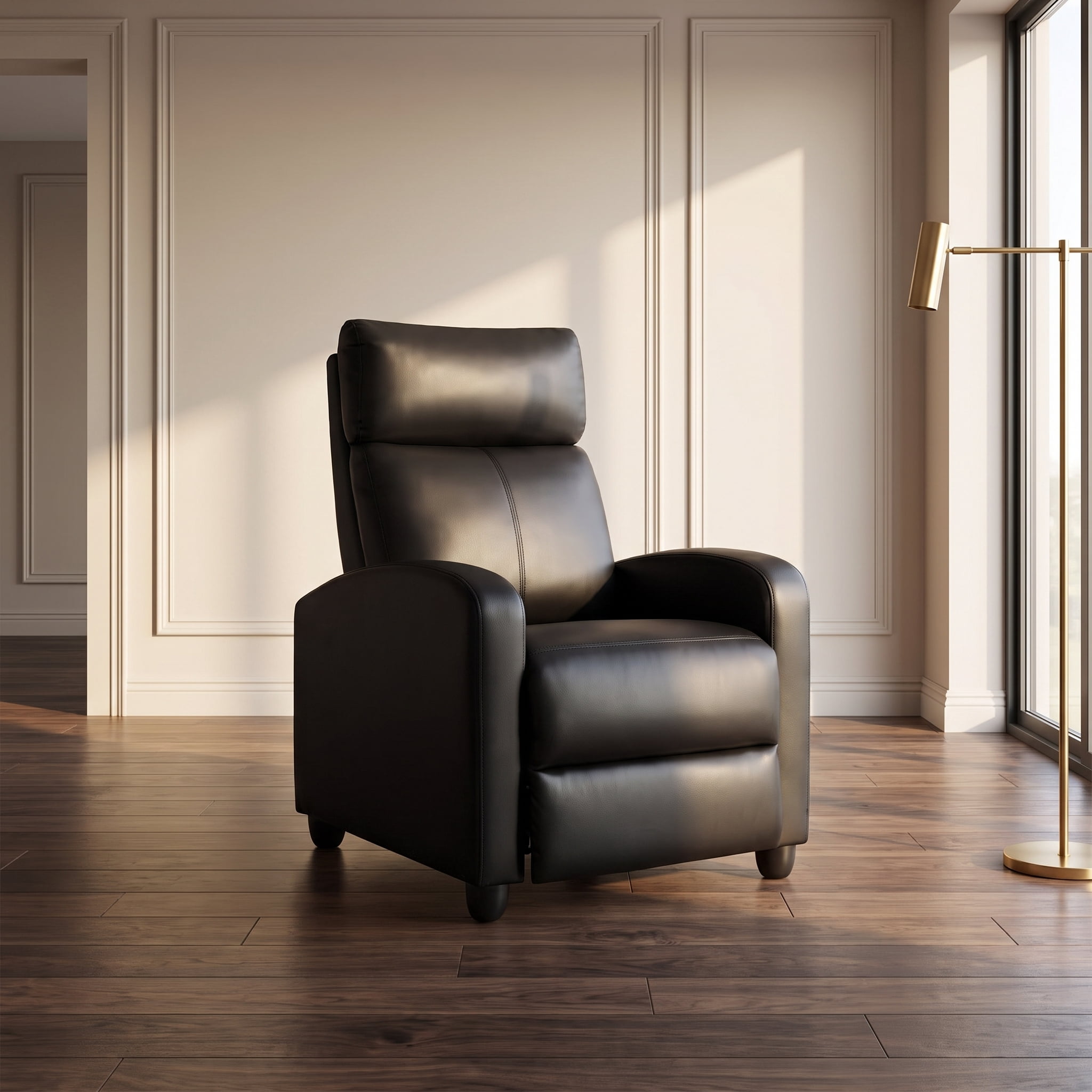 Manual Recliner Chair, PU Leather Upholstered Armchair Accent Sofa with Pop Up Footrest High Density Foam Padding for Small Spaces Living Room Bedroom