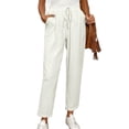 thumbnail image 2 of ClodeEU Womens Linen Blend Drawstring Pants with Pockets,Loose Elastic Waist Ankle Cropped Trouser White,Womens Plus M, 2 of 6
