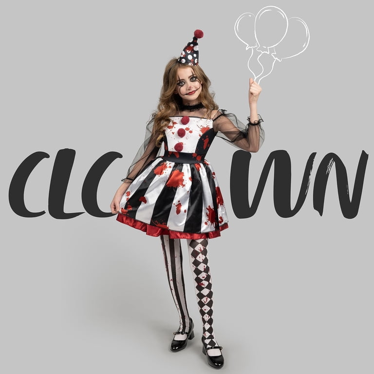 black and white clown dress ReneeCho Women's Costume White, Large : Clothing, Shoes & Jewelry made from cotton double gauze (muslin) fabric Giddy Gothic Clown Girl's Costume