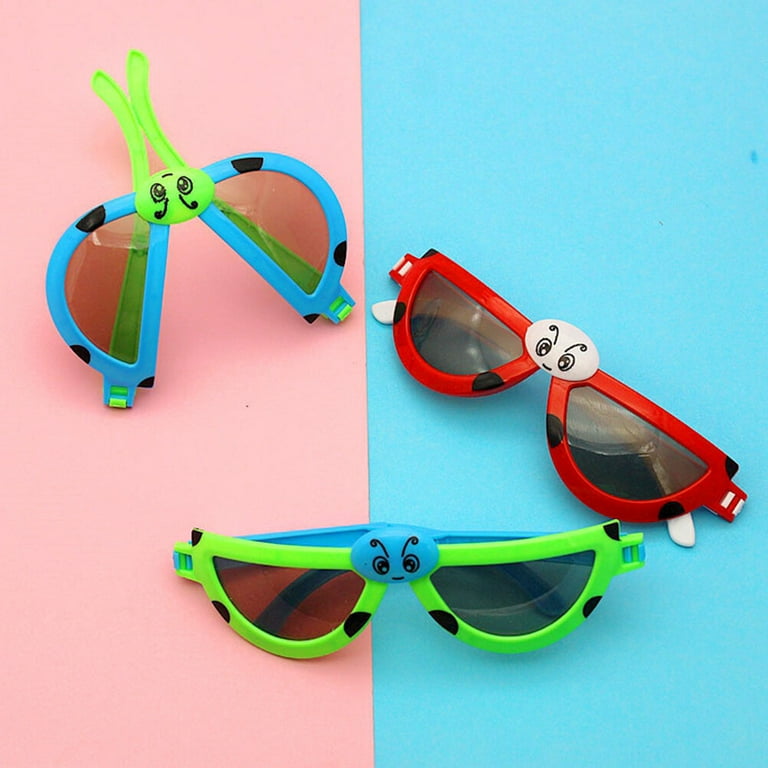 Foldable sunglasses for kids 6pcs Cartoon Ladybird Glasses Plastic Beetle  Folding Sunglasses Deformation Glasses Small Toys Gift for Children Boys  and Girls 