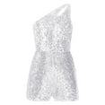 thumbnail image 3 of Linjinx Kids Girls Shiny Sequin Rompers One Shoulders Wide Leg Bell-Bottom Jumpsuit Evening Party Silver 14, 3 of 7