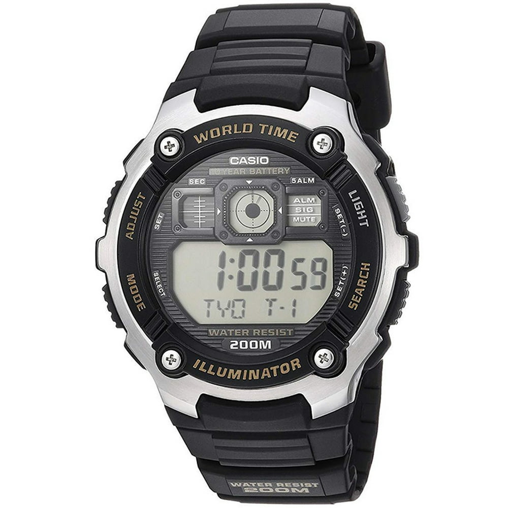 Casio Men's World Time Watch, Black Resin Strap with Gold Accents