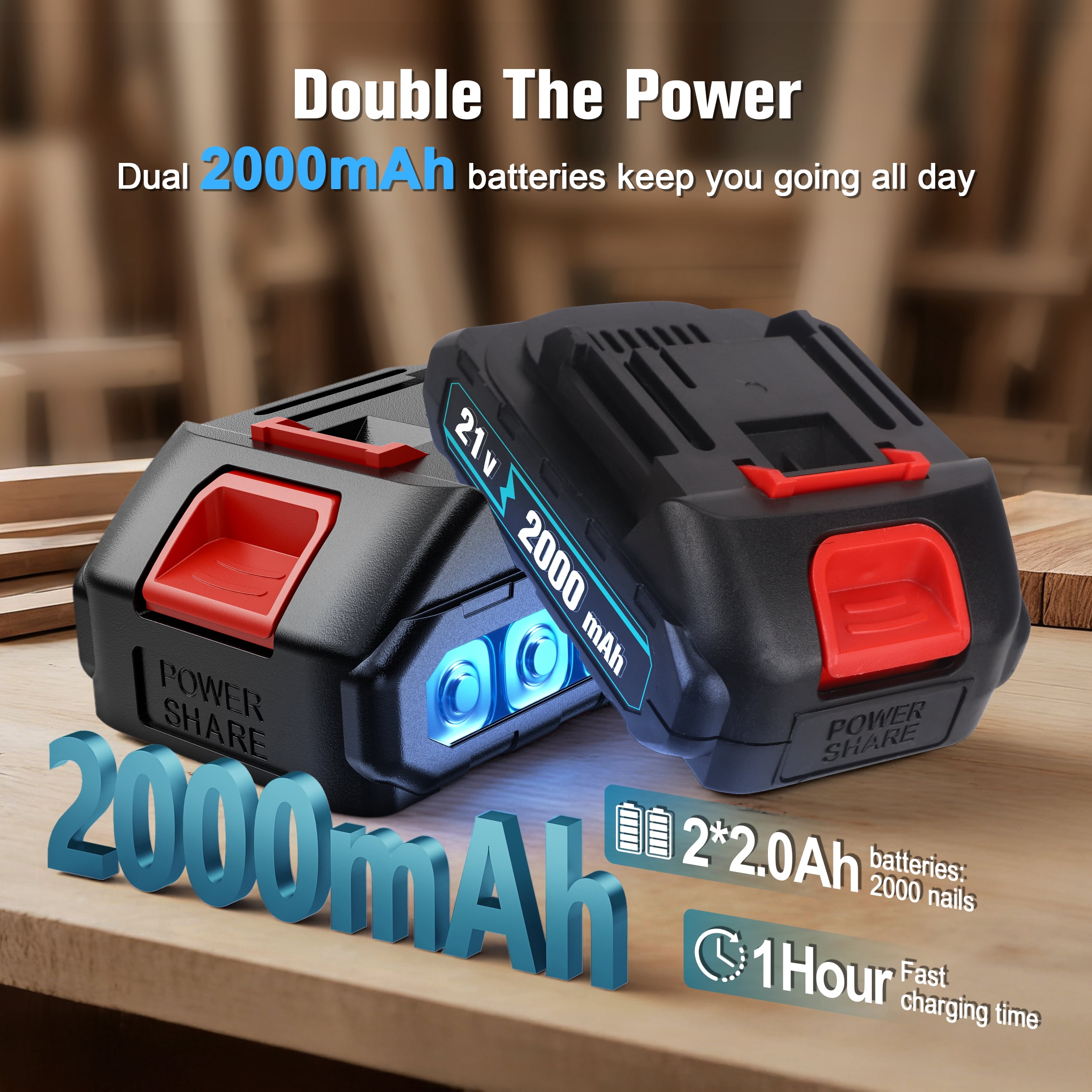 RELOIVE Cordless Electric Nail Gun, Naile with Battery 1.5Ah X 2 & Charger, Quick Reload Magazine, Anti Jam Technology, Lightweight Design, 1000pcs Nails, Cordless Brad Nailer for DIY Project