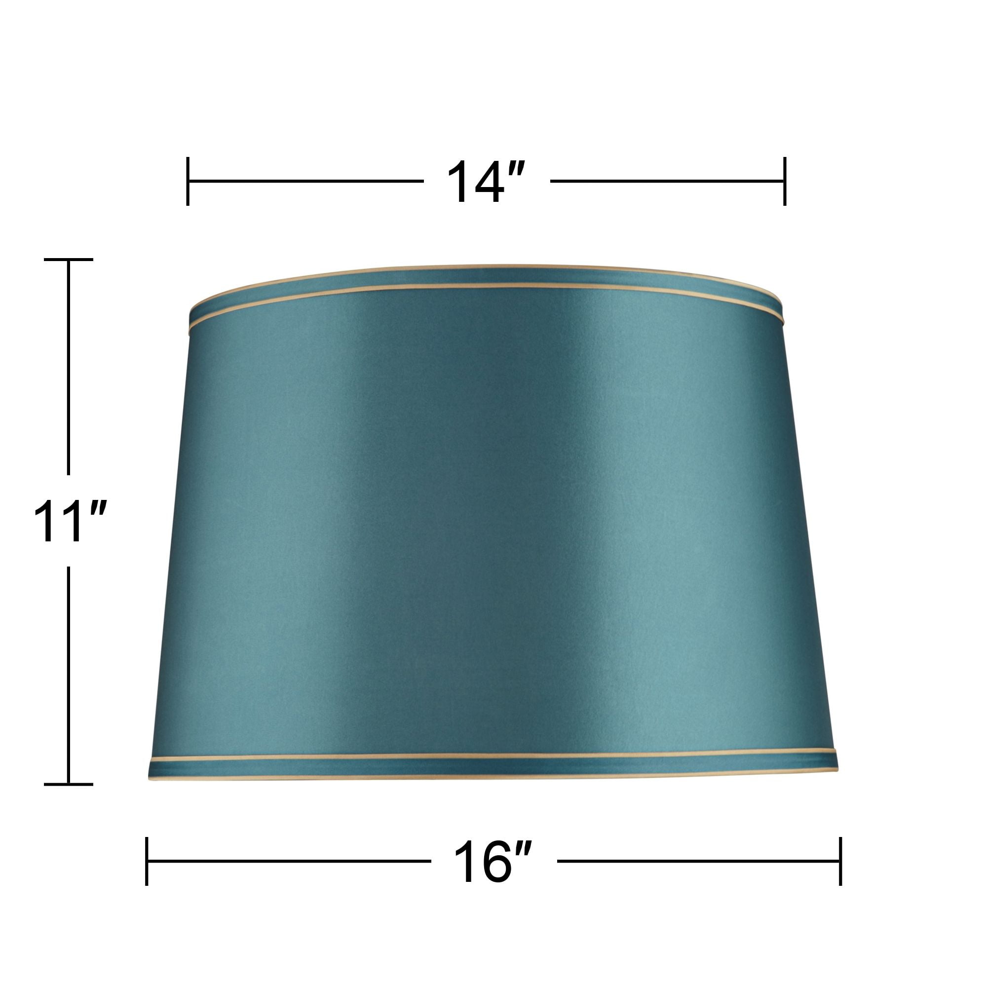 Springcrest Soft Teal Medium Drum Lamp Shade with Gold Trim 14" Top x 16" Bottom x 11" High (Spider) Replacement with Harp and Finial