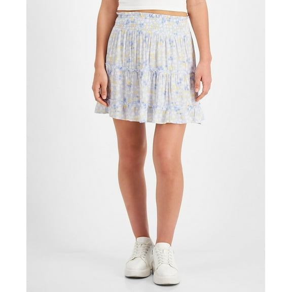 Hippie Rose Women's Tiered Smocked-Waist Skirt Blue XL B4HP