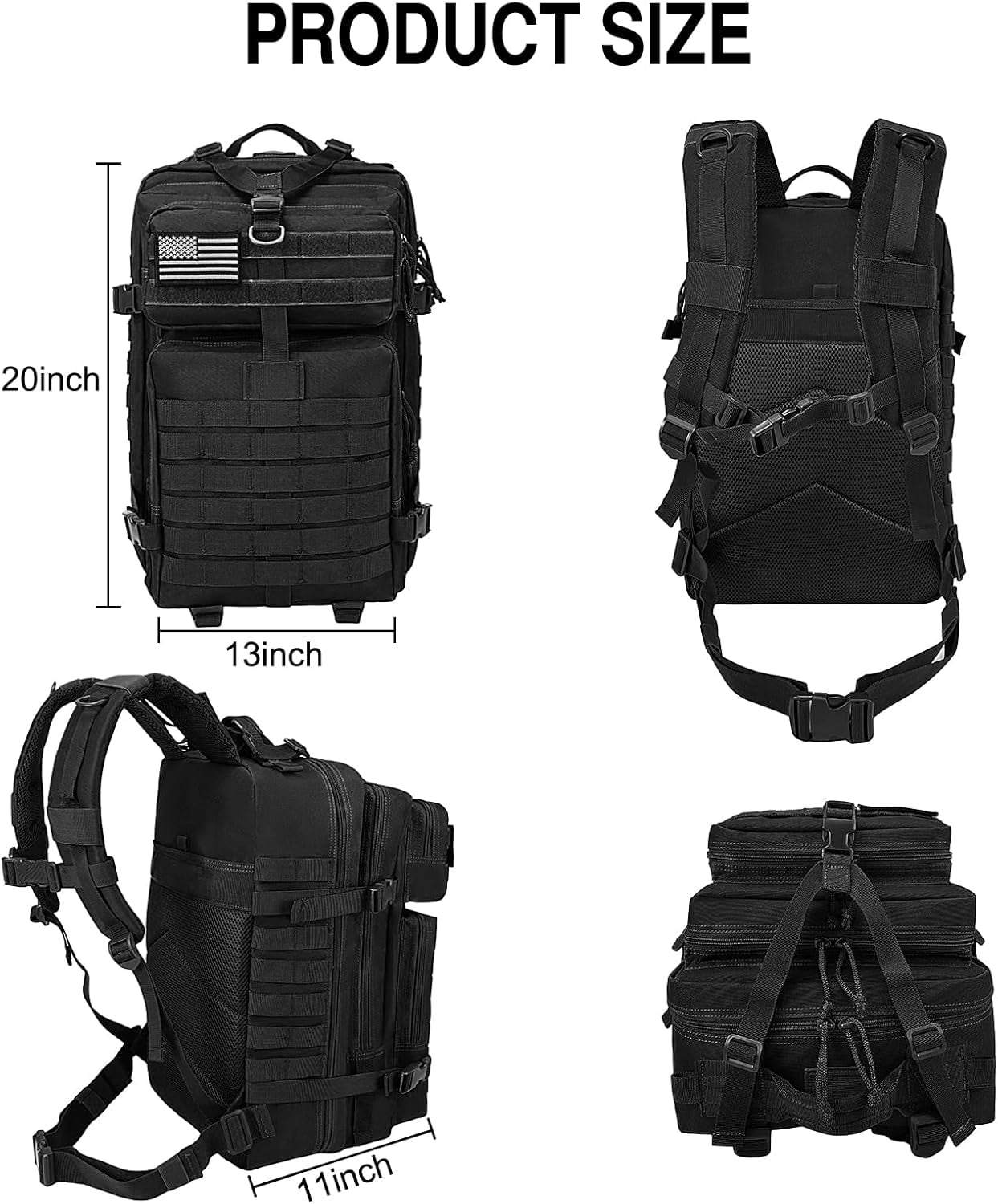 WOLT | 50L Durable Backpack--Durable 900D Nylon with Molle System & Laptop Compartment Large Hiking Backpacks Black