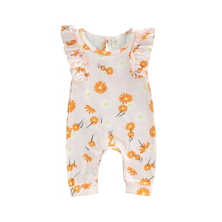 

Genuiskids 0-24M Newborn Baby Girl Summer Overalls Romper Infant Kids Sleeveless Ruffle Daisy Pattern Long Pants Jumpsuit