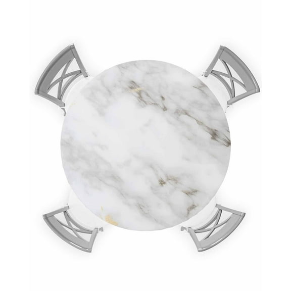 nqOlkjepod Modern White Marble Round Tablecloth, Fitted Table Cover with Elastic for 45"-54" Round Tables, Abstract Gold Circle Geometric Table Cloth Outdoor Dinning Party Waterproof Tablecloths