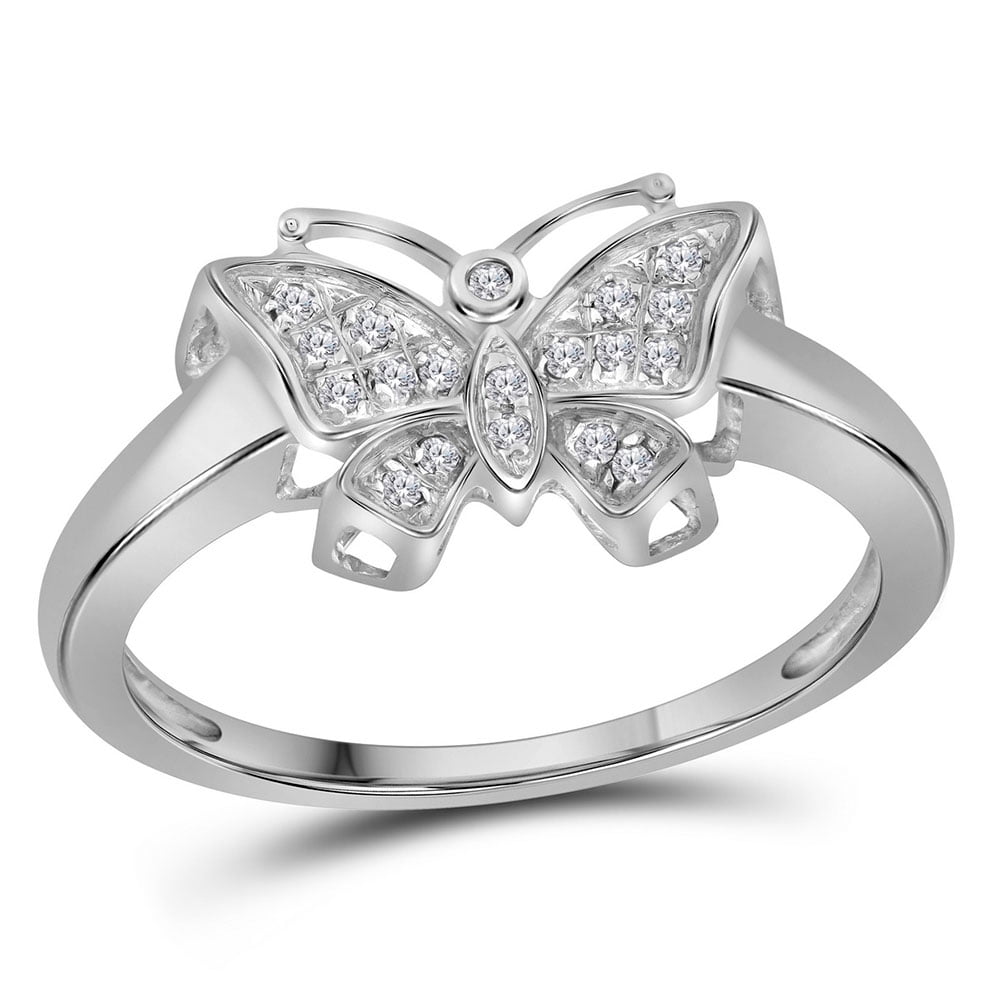 10kt White Gold Womens Round Diamond Butterfly Bug Cluster Fashion Ring