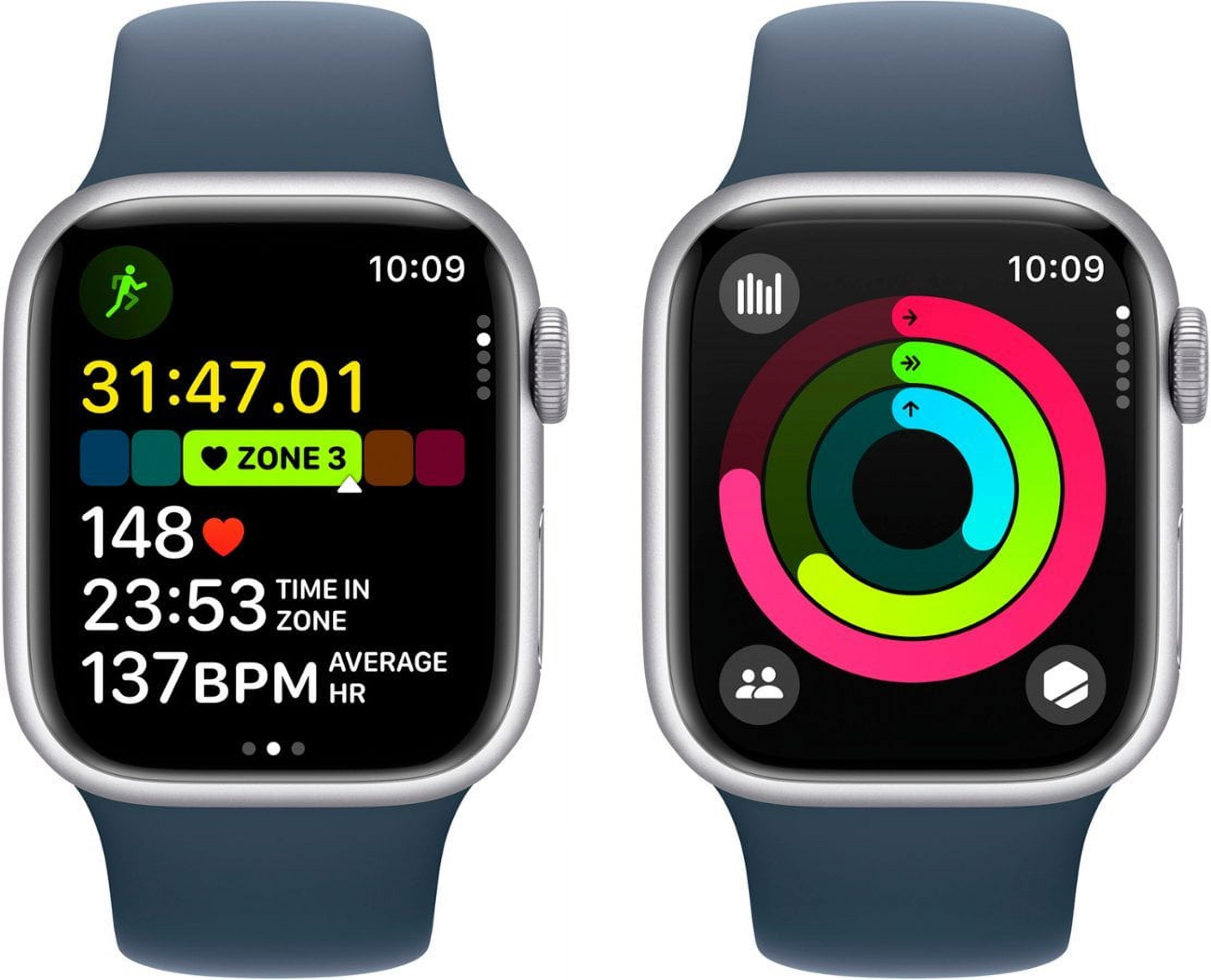 Apple, Watch Series 9, GPS, Silver Aluminum Case with Storm Blue Sport Band/M/L, 41mm