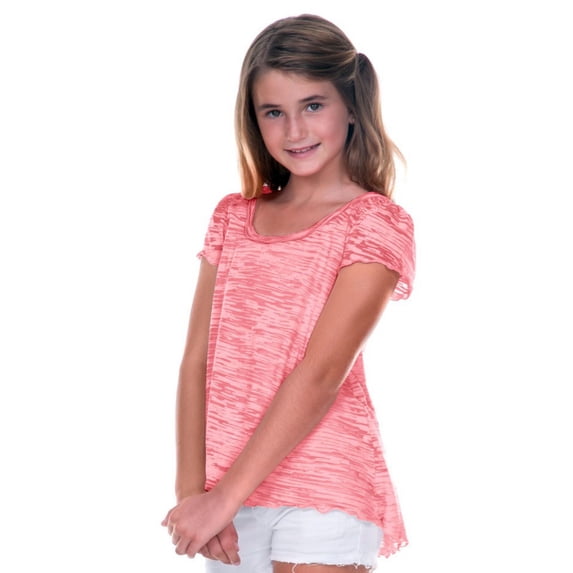 Kavio Big Girls 7-16 Flutter Sleeve High Low Burnout Top GJB0590 - Flamingo - Medium
