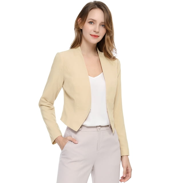 Día de San Patricio Chaqueta Corta Casual De Negocios De Oficina De Trabajo Sin Cuello Para Mujer Beige S