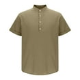thumbnail image 5 of Men's Linen Henley Shirt – Short Sleeve Casual Beach Top with Lapel Collar, Hippie-Inspired Solid Color Summer Blouse, 5 of 7
