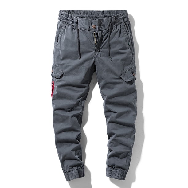 Pantalones largos de moda para hombre, casuales, de color sólido, cargo, con bolsillos y cremallera, cintura elástica, pantalones largos de algodón para hombre.