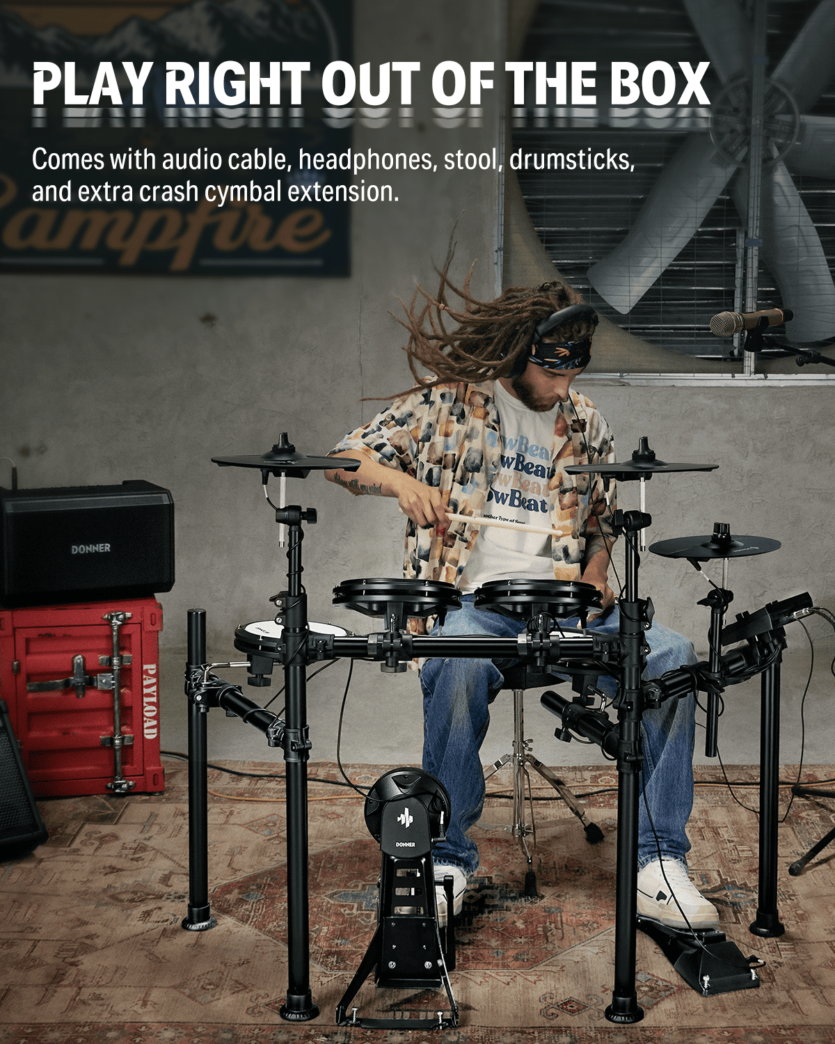 Donner Adults Electric Drum Set with 425 Sounds, with Dual Zone Quiet Mesh Pads for Professional Drummers