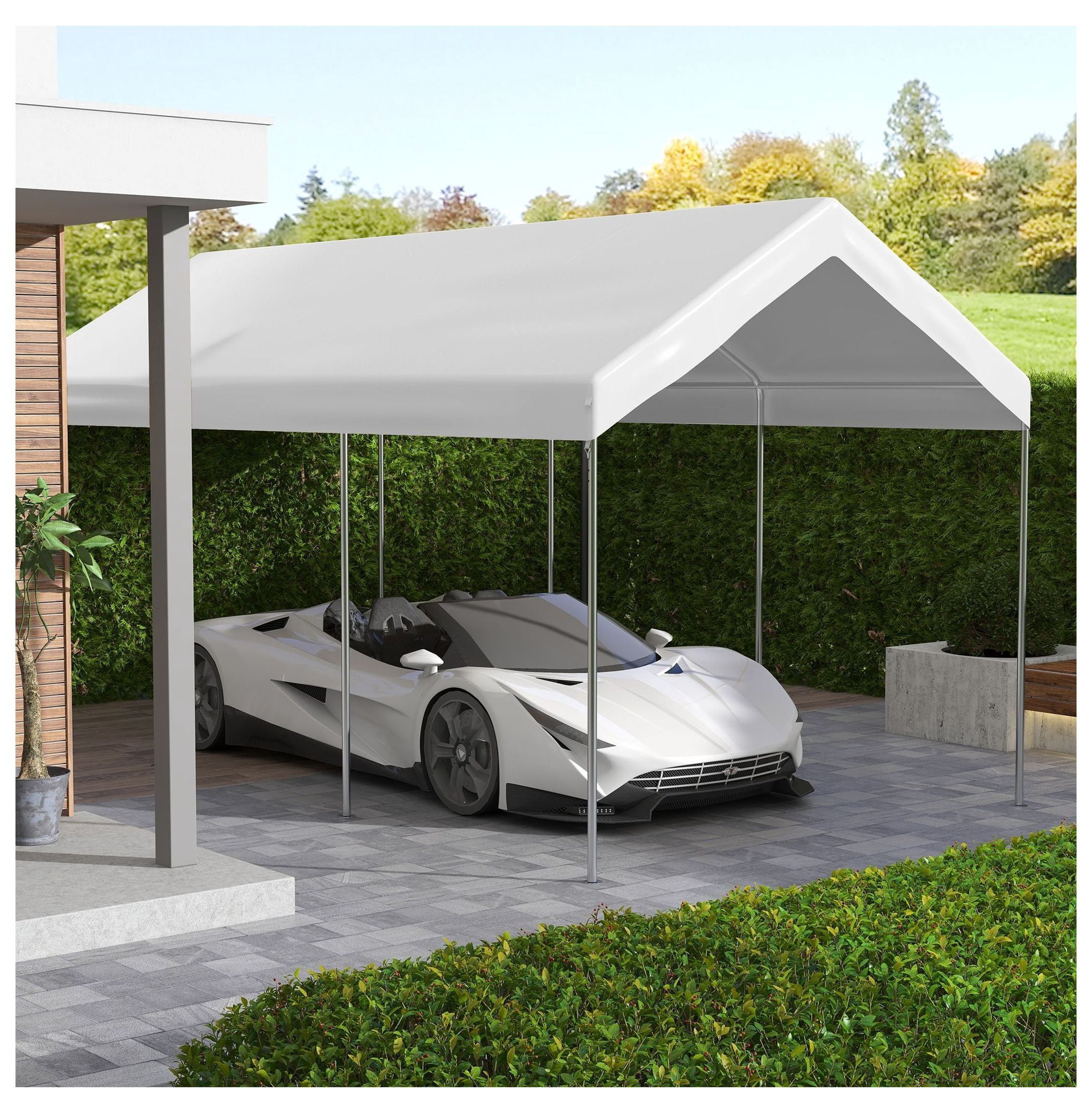 19.7' x 9.7' Carport Canopy Replacement - UV Resistant Car Cover with Bungee Cords - White - Fits 84C-386V00/207 Series