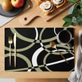 thumbnail image 2 of Black Geometric Placemats Set of 4, Modern Sage Green White Striped Art Placemats for Dining Table, Place Mats for Kitchen Tabletop, Waterproof Wipeable Dining Table Mats Set, 2 of 9