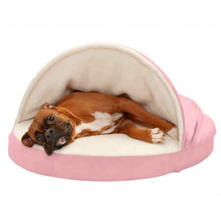 UPC: 0842229101911 | FurHaven Pet Products | Memory Foam Faux Sheepskin Snuggery Burrow Pet Bed for Dogs & Cats – Pink 35