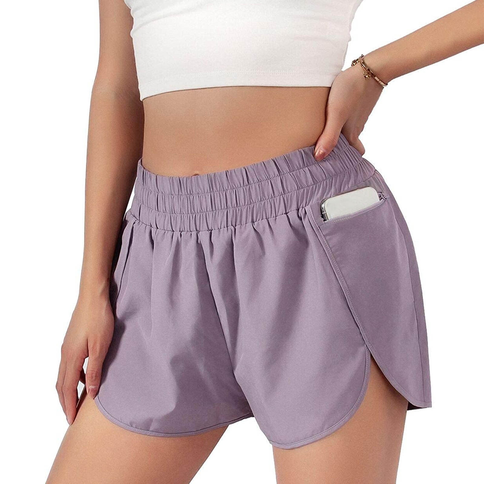 Inevnen Womens Running Shorts with Zipper Pockets High Waisted Athletic ...