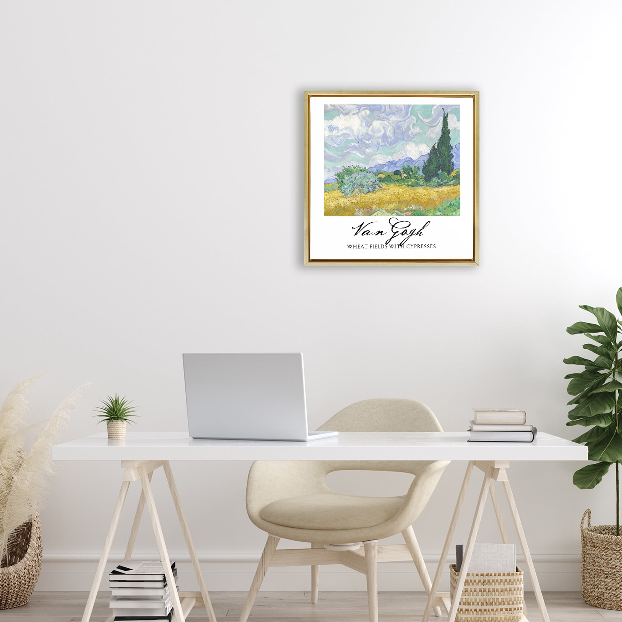 Stupell Industries Van Gogh Wheat Field with Cypresses Gold Framed Floater Canvas Wall Art, design by Vintage Hustle