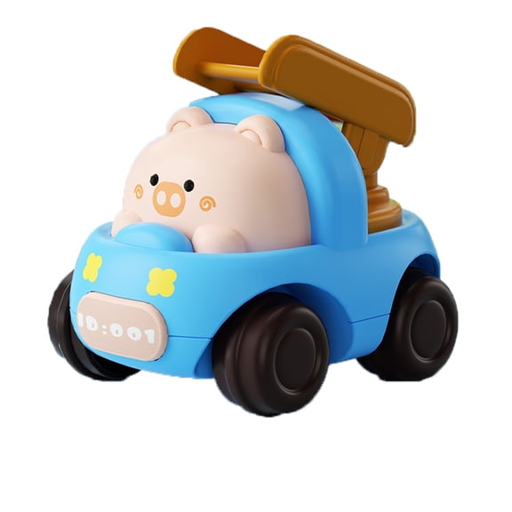 Blue Cartoon Animal Engineering Truck Toy Dump Truck - Interactive Sliding Car Excavator With Cute Pig Design, Blue Color - For Boys, , Toddlers, Playtime, Indoor/Outdoor Use