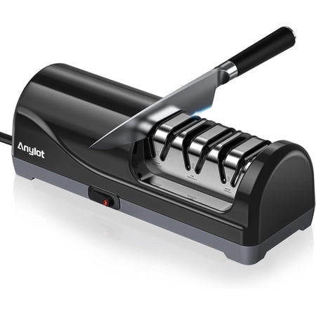 Electric Knife Sharpener for Kitchen, 3-Stage with 100% Diamond Abrasives, 20° Precision Angle Guide, Fast & Safe Sharpening Chef Knives, Home Use Beginners (Black)