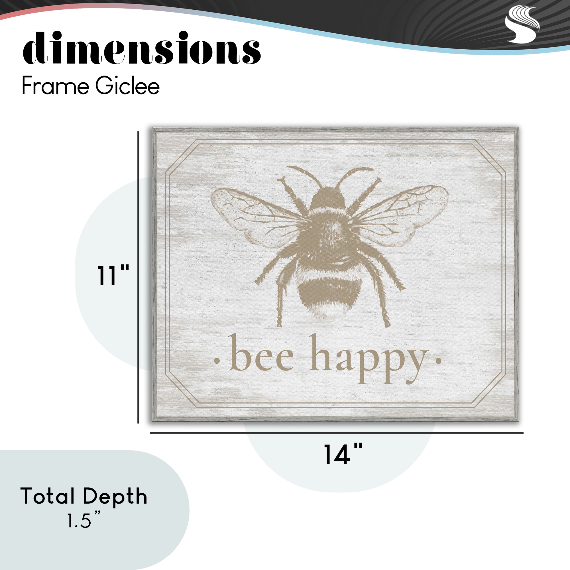 Bee Happy with Rustic Border Gray Framed Giclee Art, design by Lettered and Lined