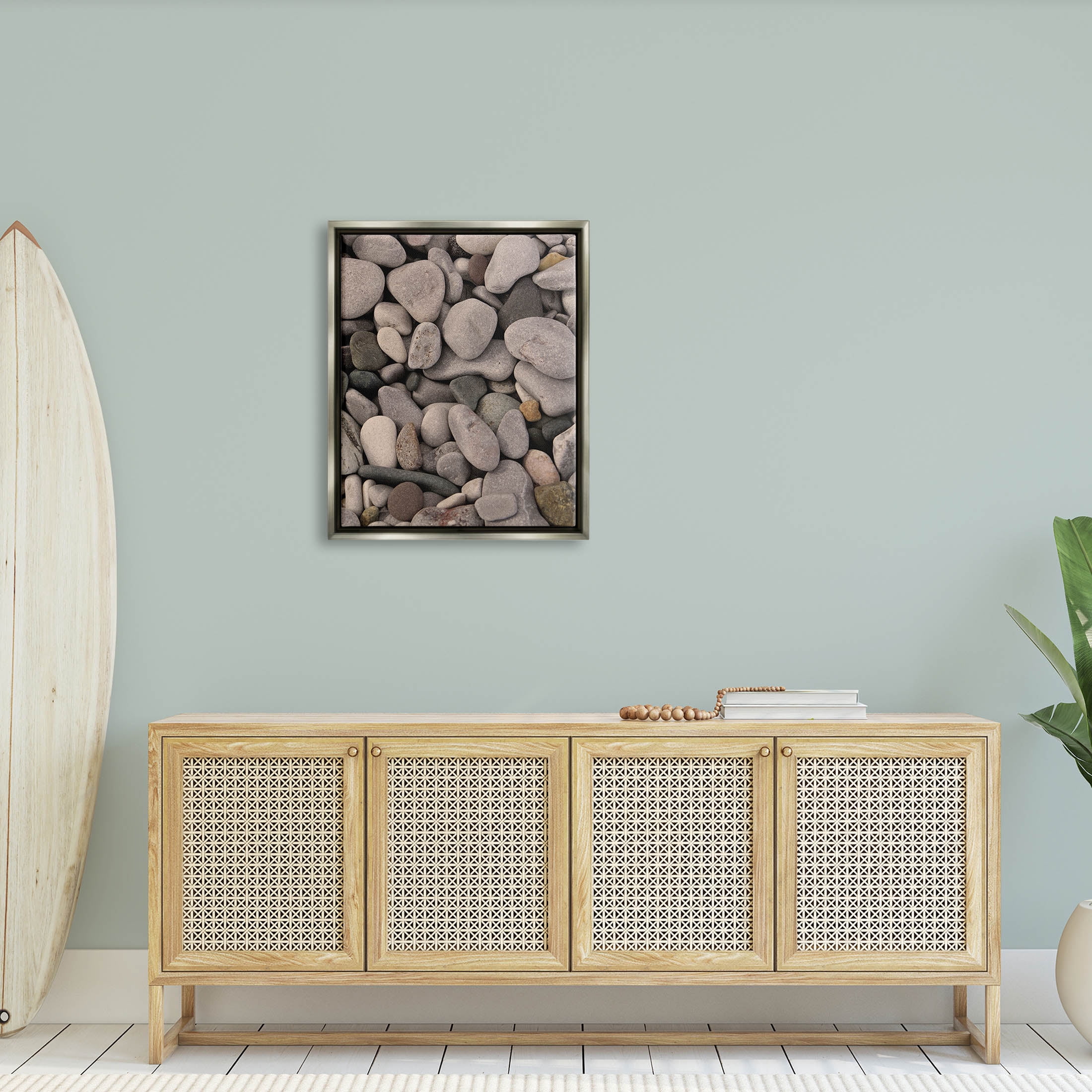 Various Beach Pebbles Composition Coastal Photograph Luster Gray Framed Art Print Wall Art