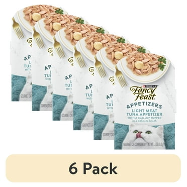 (6 pack) Purina Fancy Feast Appetizers, Wet Cat Food Broth, Tuna with a Scallop Topper, 1.1 oz Tray