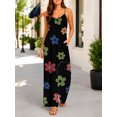 thumbnail image 4 of Women's Casual Sleeveless Jumpsuits Colorful Cartoon Flowers Spaghetti Strap Wide Leg Pants Rompers with Pockets, 4 of 7