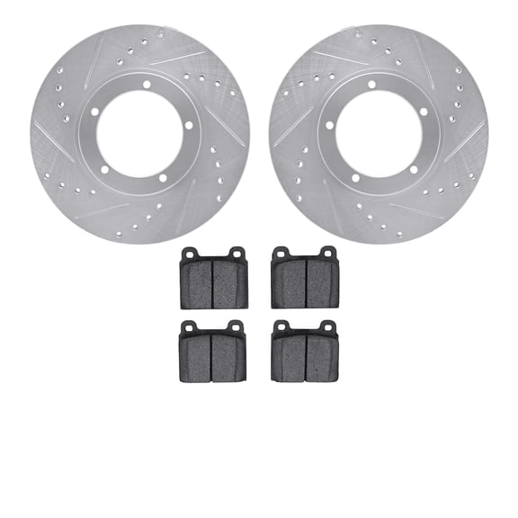 Dynamic Friction Company Front Brake Rotors-Drilled and Slotted-Silver with 5000 Advanced Brake Pads 7502-02004