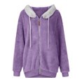 thumbnail image 3 of Lixiuxyad Fuzzy Jacket Women Full Zip Casual Warm Winter Jacket with Hood Trendy Fluffy Sweater Outwear Purple, 3 of 3