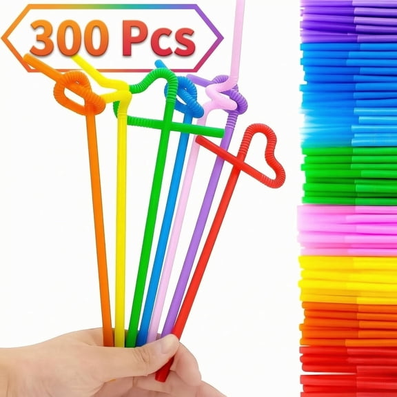 300pcs 10.3 Inches Disposable Flexible Bendy Drinking Straws Plastic Straws