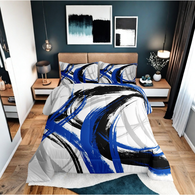Erosebridal Geometric Stripes Bedding Sets Twin with Comforter, Minimalst Minimalism Duvet Insert, Abstract Decor, Ultra Soft 2pcs