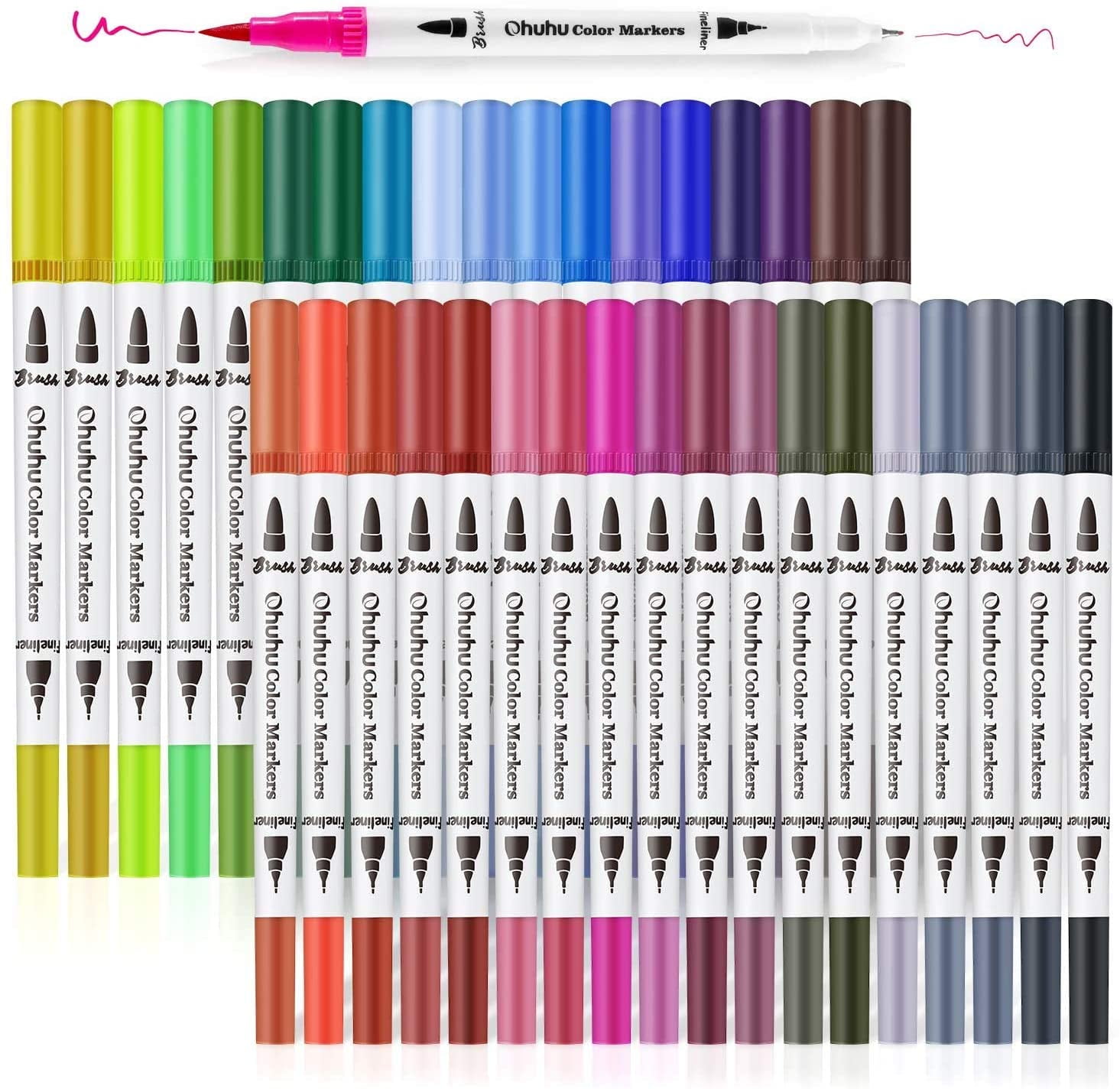 Watercolor Brush Markers, 36 Colors Dual Tips Coloring Brush Marker